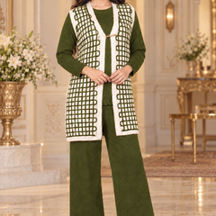 Checkered Long Shrug 3-Piece Knitted Co-ord Set for Women