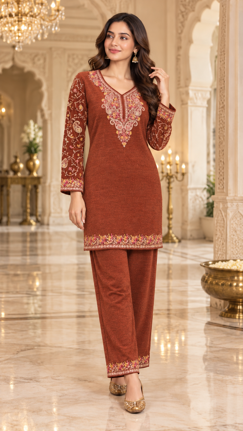Noor Kashmiri Embroidered Woollen cordSet