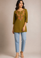 Mehendi Green Floral Embroidered Short Kurti for Women