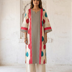 Mulson Ivory Leaf Stripe Kurta Set