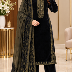 Embroidered Velvet 3-Piece Winter Suit Set