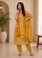 Women’s Mustard Yellow Embroidered Kurta Pant Set with Floral Dupatta | Festive 3-Piece Ethnic Suit