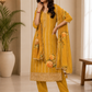 Women’s Mustard Yellow Embroidered Kurta Pant Set with Floral Dupatta | Festive 3-Piece Ethnic Suit