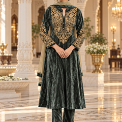 Velvet Zari Embroidered A-Line Suit Set
