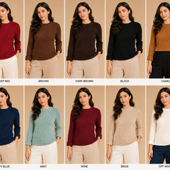 Women’s Chocolate Brown Ribbed Knit Round Neck Sweater