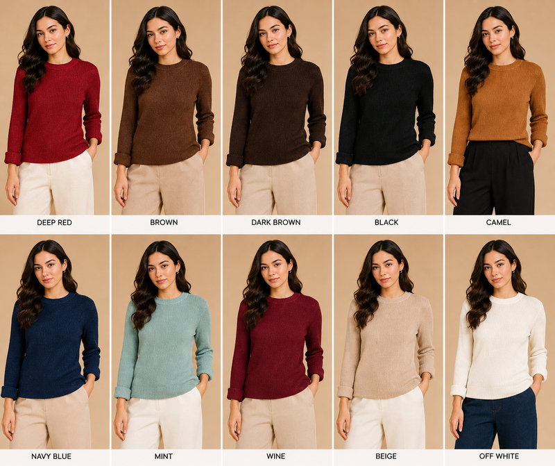 Women’s Chocolate Brown Ribbed Knit Round Neck Sweater