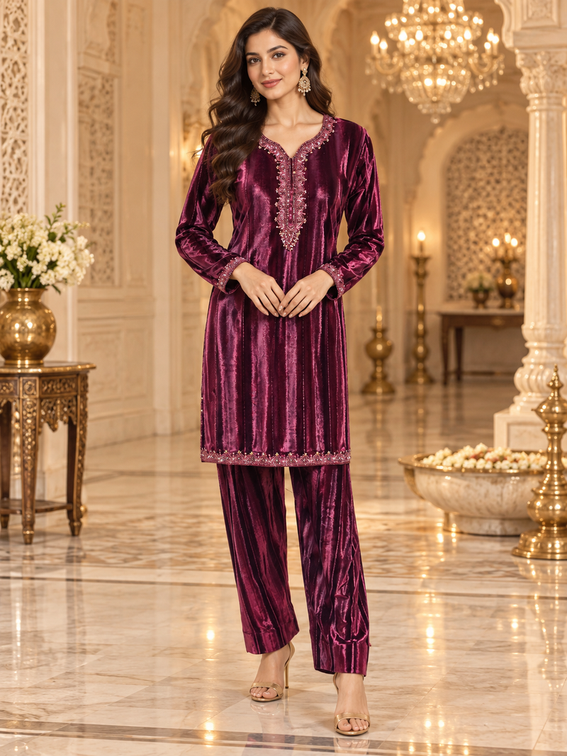 Velvet Embroidered Co-ord Set