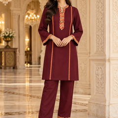Kashmiri Border Work Winter Kurta Pant Set