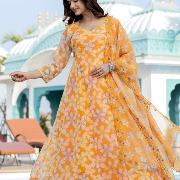 Anarkali Kurta Set  Floral Printed with Dupatta