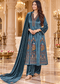 Royal Sapphire Blue Velvet Peacock Embroidered Anarkali Suit Set