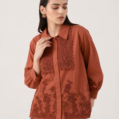 Women’s Premium Embroidered Cotton Shirt | Full Sleeve Formal & Casual Button-Down Top