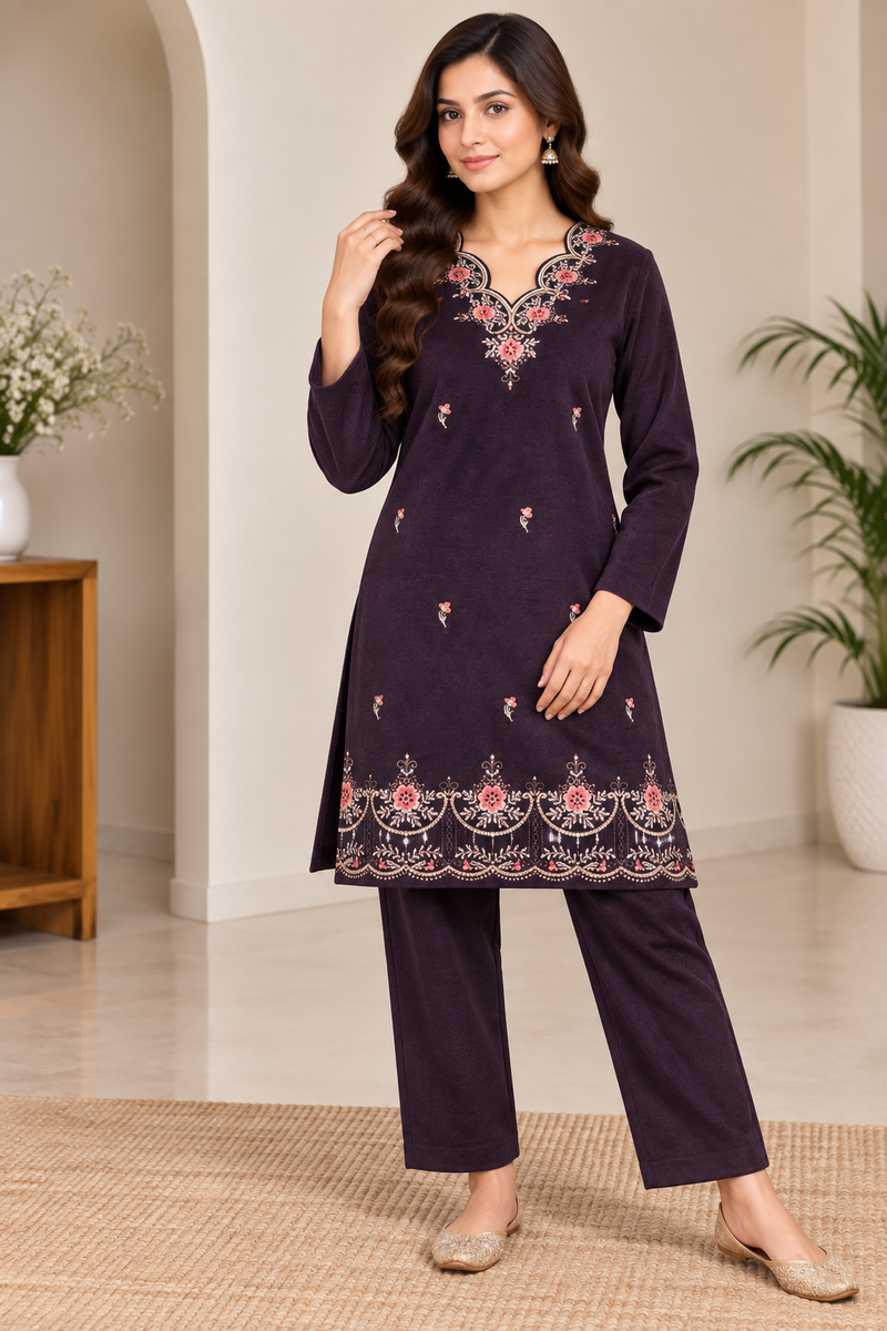 Floral Embroidered Winter Co-ord Set