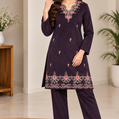 Floral Embroidered Winter Co-ord Set