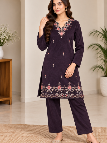 Floral Embroidered Winter Co-ord Set