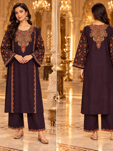Kashmiri Paisley Embroidered Kurta Pant Chogha Set