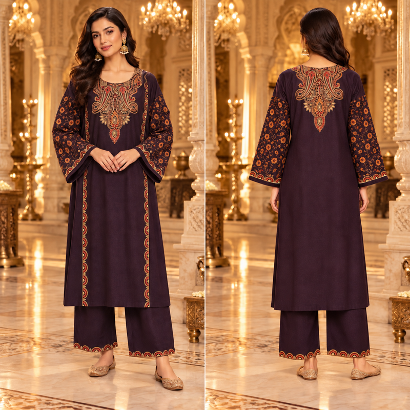 Kashmiri Paisley Embroidered Kurta Pant Chogha Set