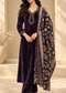Velvet Embroidered Suit Set with Printed Dupatta