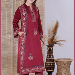 Step into elegance with our Sweetheens Exclusive Crafted from premium velvet fabric, this ensemble radiates royal sophistication and comfort. Adorned with intricate hand embroidery along the neckline, sleeves, and hem, every detail reflects