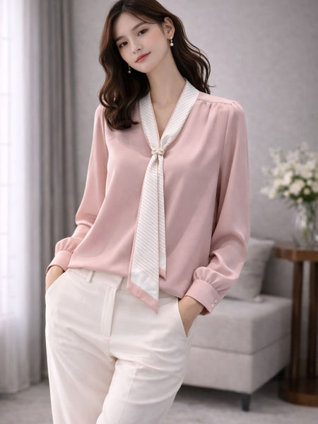 Blush Tie-Neck Elegance Top