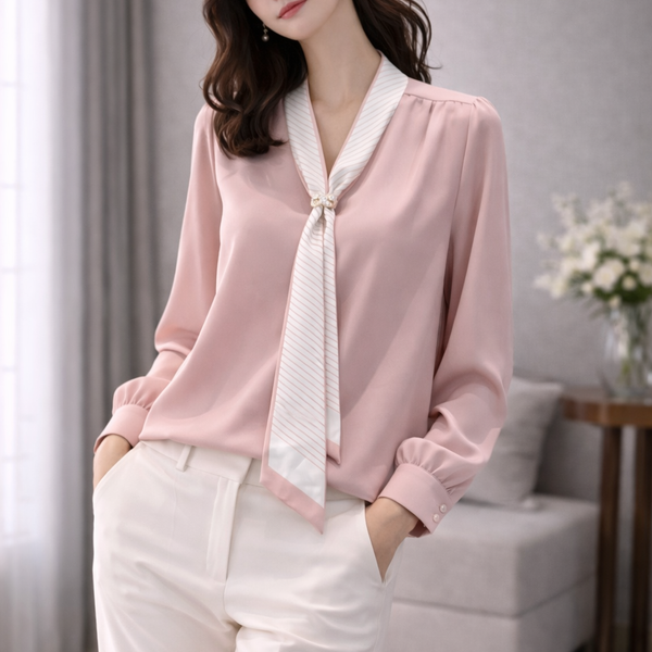 Blush Tie-Neck Elegance Top