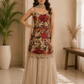 Women’s Beige Floral Printed Kurta with Organza Sharara & Dupatta | Festive Ethnic Suit Set