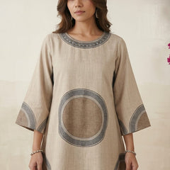 Beige Printed Co-Ord Set for Women | Contemporary Ethnic Kurta & Palazzo Set