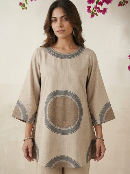 Beige Printed Co-Ord Set for Women | Contemporary Ethnic Kurta & Palazzo Set
