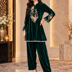 Emerald Noor Embroidered Velvet Co-ord Set