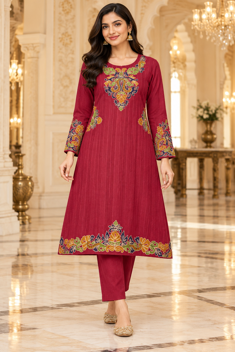 Embroidered A-Line Kurta Set