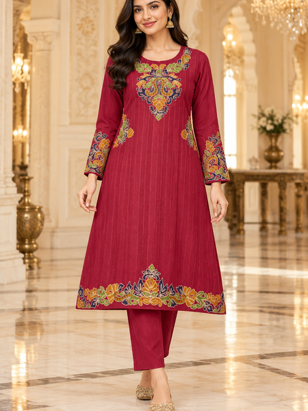 Embroidered A-Line Kurta Set