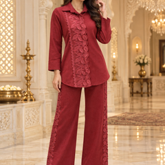 Wool Co-ord Set with Floral Panel