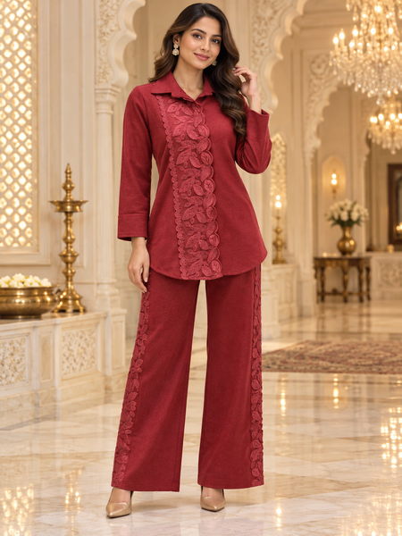 Wool Co-ord Set with Floral Panel