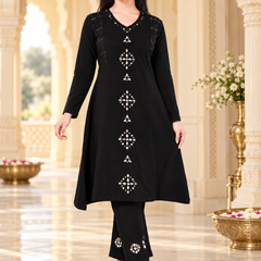 Embroidered Winter A-line Kurta Pant Set