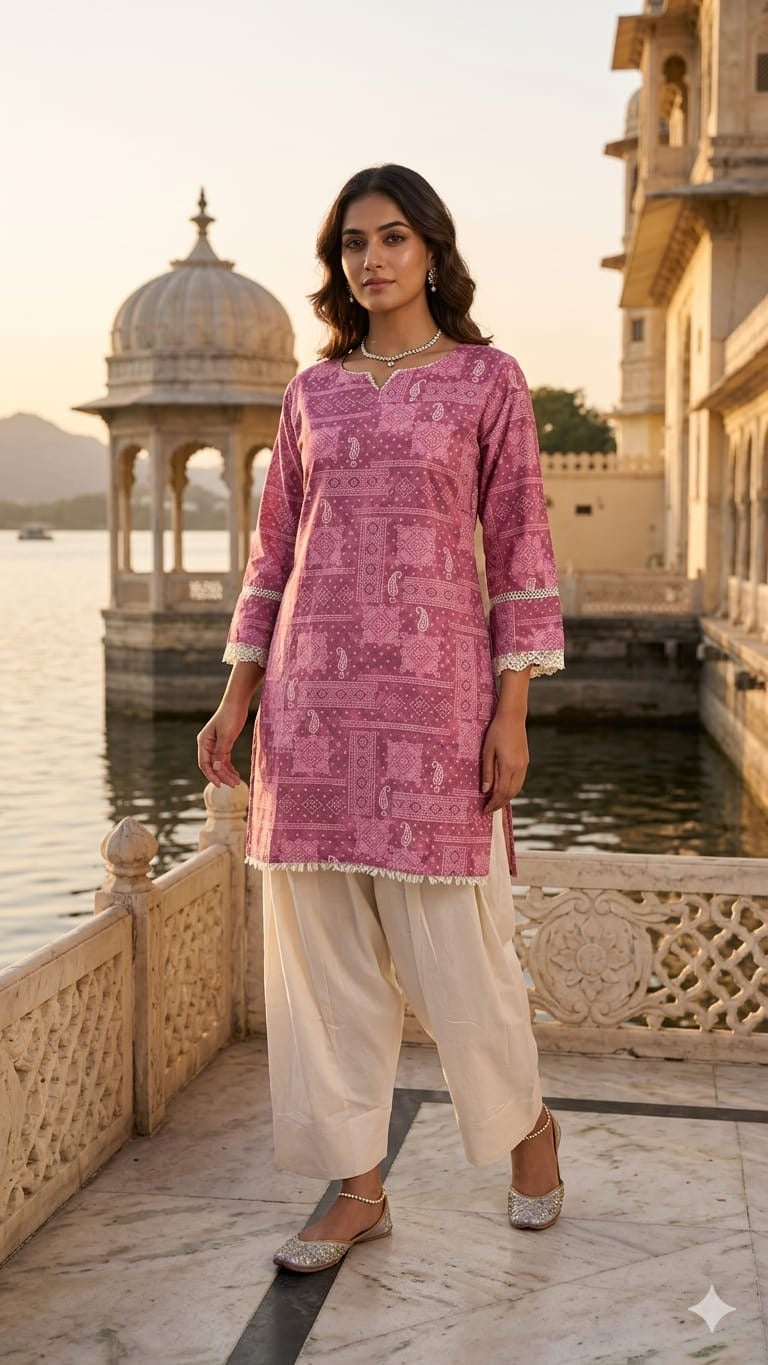 Women’s Brown Abstract Printed Straight Kurta with Ivory Palazzo | Elegant Casual Ethnic Wear