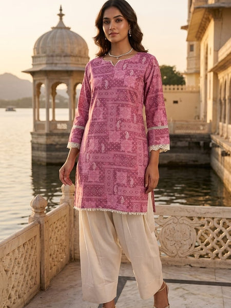 Women’s Brown Abstract Printed Straight Kurta with Ivory Palazzo | Elegant Casual Ethnic Wear