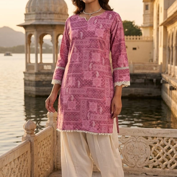 Women’s Brown Abstract Printed Straight Kurta with Ivory Palazzo | Elegant Casual Ethnic Wear