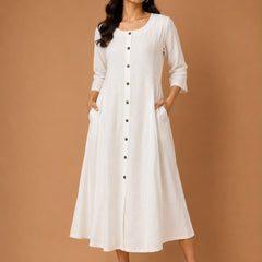Women’s Sky Blue Button-Down A-Line Maxi Dress with Pockets | Casual Cotton Dress for Women