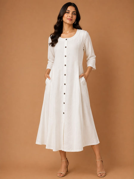 Women’s Sky Blue Button-Down A-Line Maxi Dress with Pockets | Casual Cotton Dress for Women