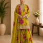 Women’s Grey Floral Printed Kurta with Embellished Sharara & Net Dupatta | Designer Festive Ethnic Suit Set