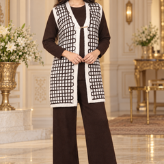 Checkered Long Shrug 3-Piece Knitted Co-ord Set for Women