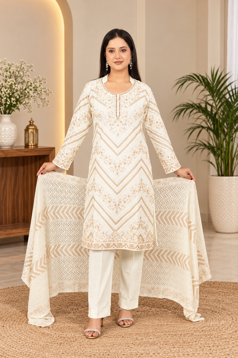 Embroidered 3-Piece Kurta Pant & Dupatta Set