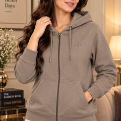 Women’s Premium Full-Zip Hooded Sweatshirt with Pockets – Taupe