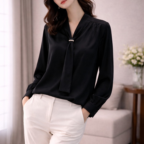 Elegant Tie-Neck Satin Blouse