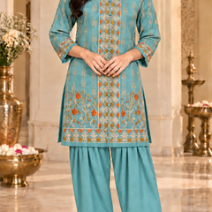 Embroidered Kurta & Farshi Salwar Co-ord Set for Women