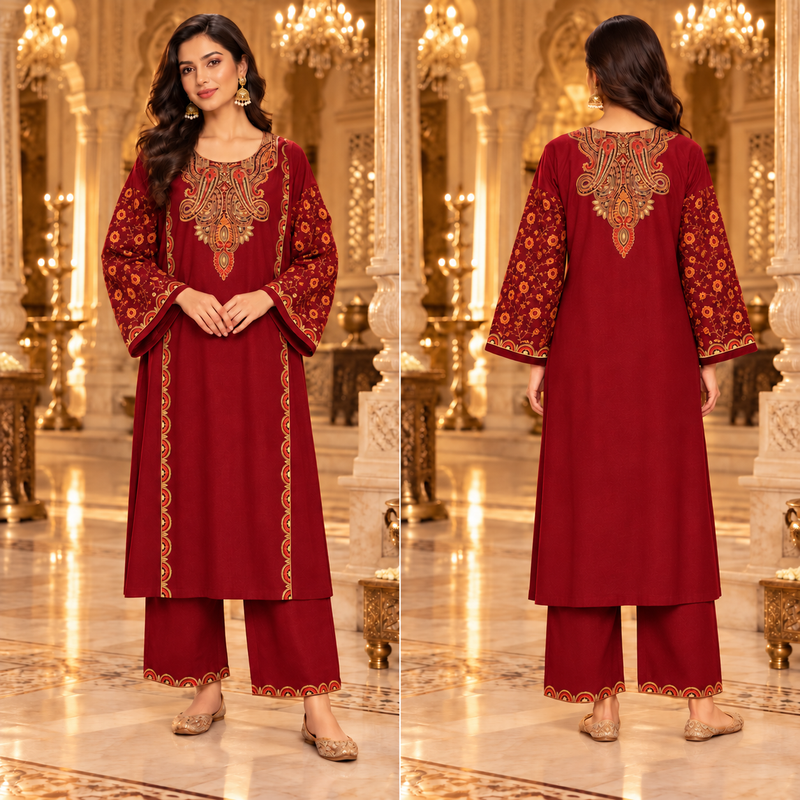 Kashmiri Paisley Embroidered Kurta Pant Chogha Set