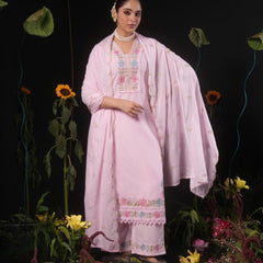 Women’s Powder Blue Floral Embroidered Kurta Pant Set with Dupatta | Elegant Ethnic Suit Set