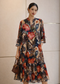 Floral Printed A-Line Midi Dress with Ruffle Hem