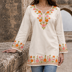 Mehendi Green Floral Embroidered Short Kurti for Women