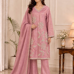 Women’s Dusty Rose Embroidered Kurta Palazzo Set with Dupatta | Elegant Festive Ethnic Wear