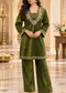 Corduroy Velvet Mirror Work Kurta Palazzo Set